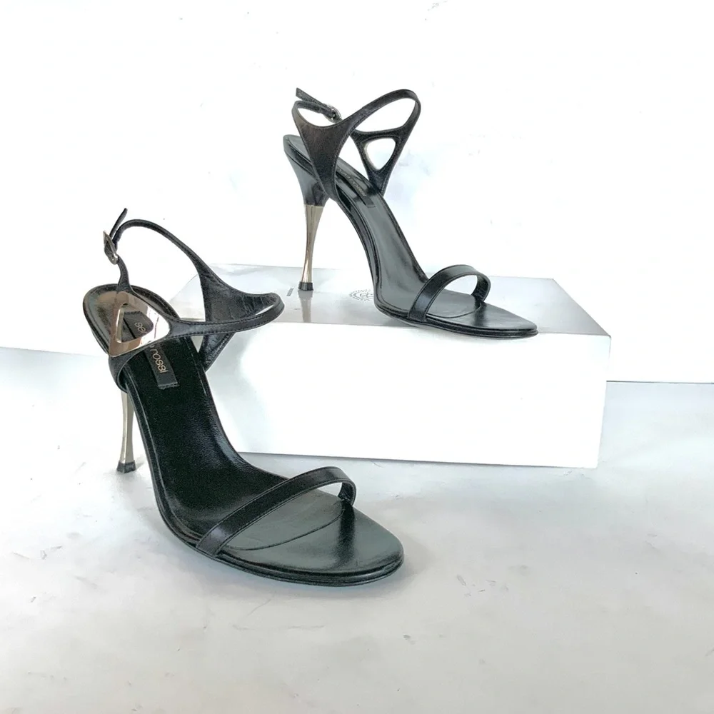 Sergio Rossi black  silver stiletto sandals heels 37.5